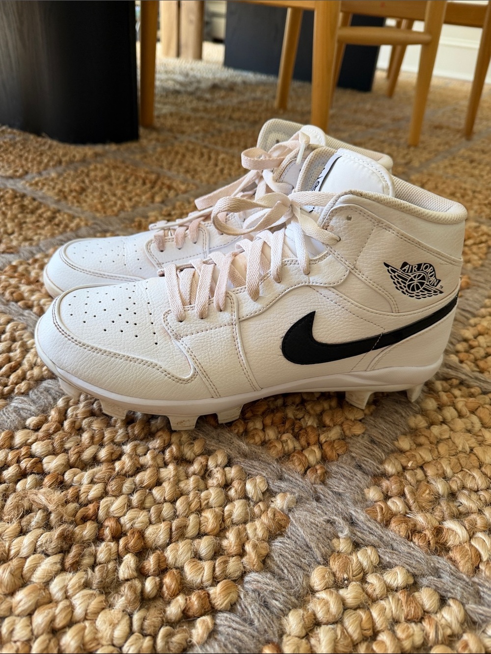 Nike White and Black Kids' Mid-Top Cleats